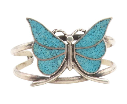 925 Sterling Silver Vintage Bracelet NAVAJO ZUNI Turquoise Butterfly  BT11784