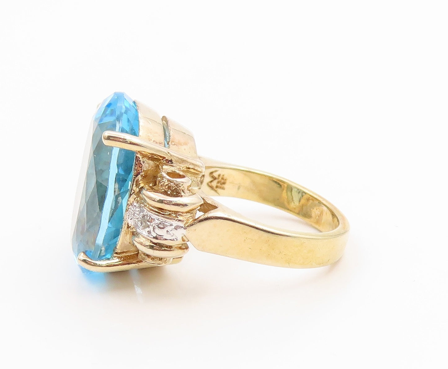 925 Sterling Silver Vintage Ring Gold Plated Real Diamonds Topaz  Sz 5  RG35577