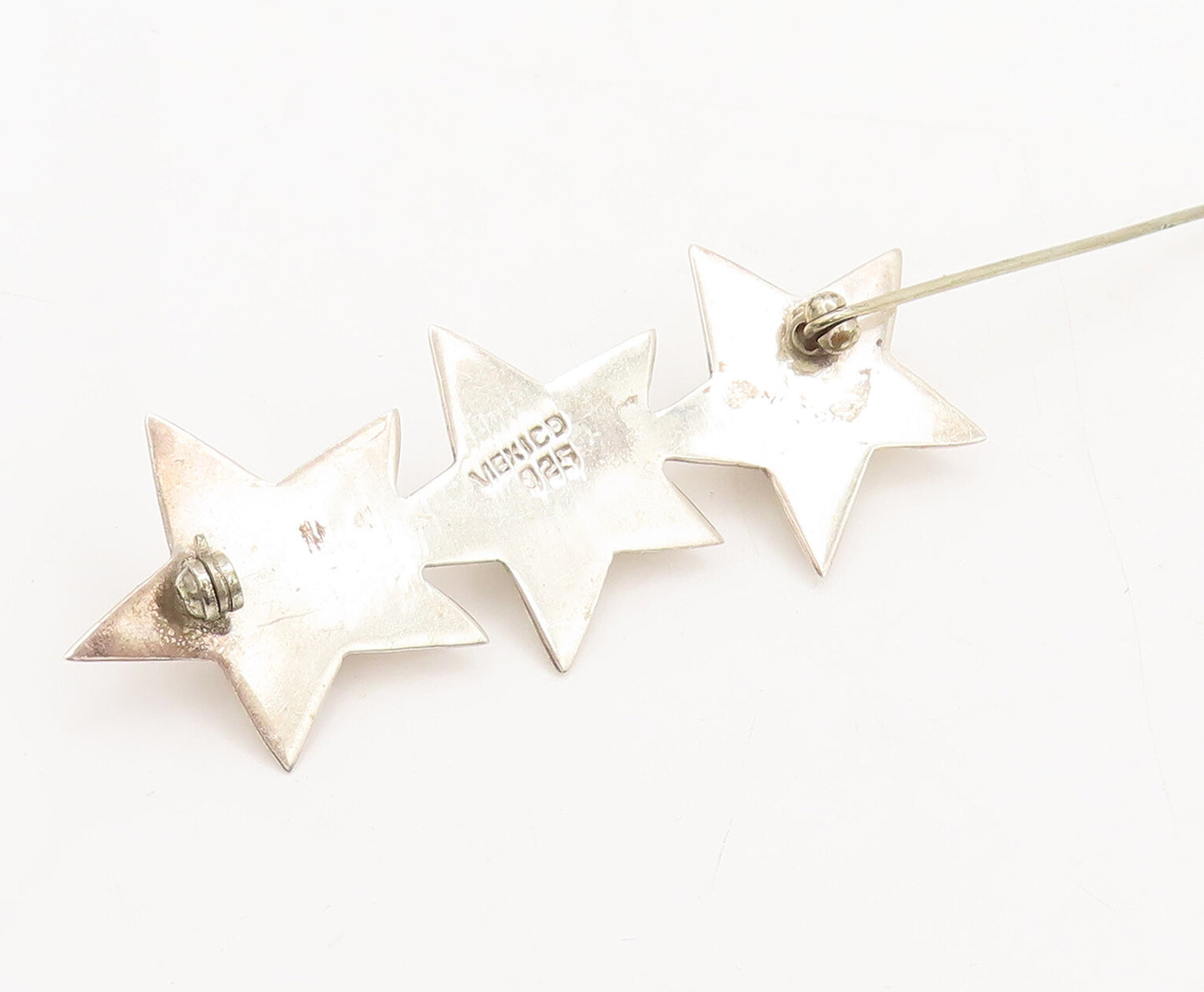 925 Sterling Silver Vintage Brooch Pin MEXICO Three Gemstone Solid Star  BP10536