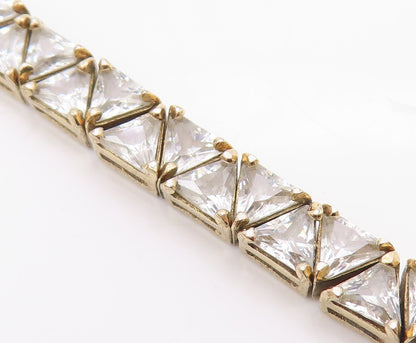 925 Sterling Silver Vintage Bracelet Gold Plated Triangle Cut CZ Chain  BT11453