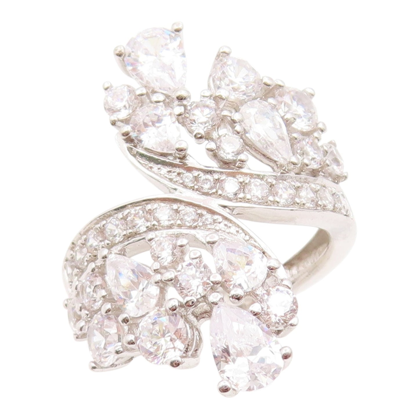 925 Sterling Silver Vintage Ring Multi Shape CZ Elegant Bypass  Sz 6.5  RG35526
