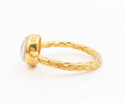 925 Sterling Silver Vintage Ring Gold Plated Quartz Hammered Band  Sz 8  RG35822
