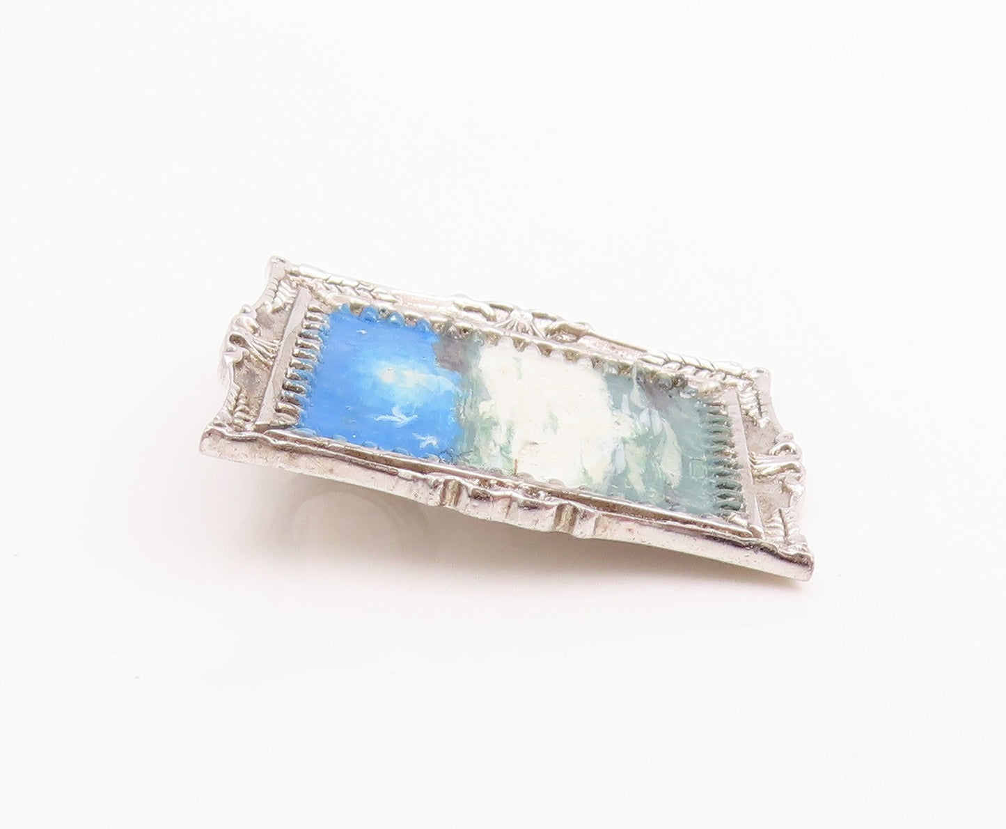 925 Sterling Silver Vintage Pendant Etched Teng Teng Painting Frame  PT24782