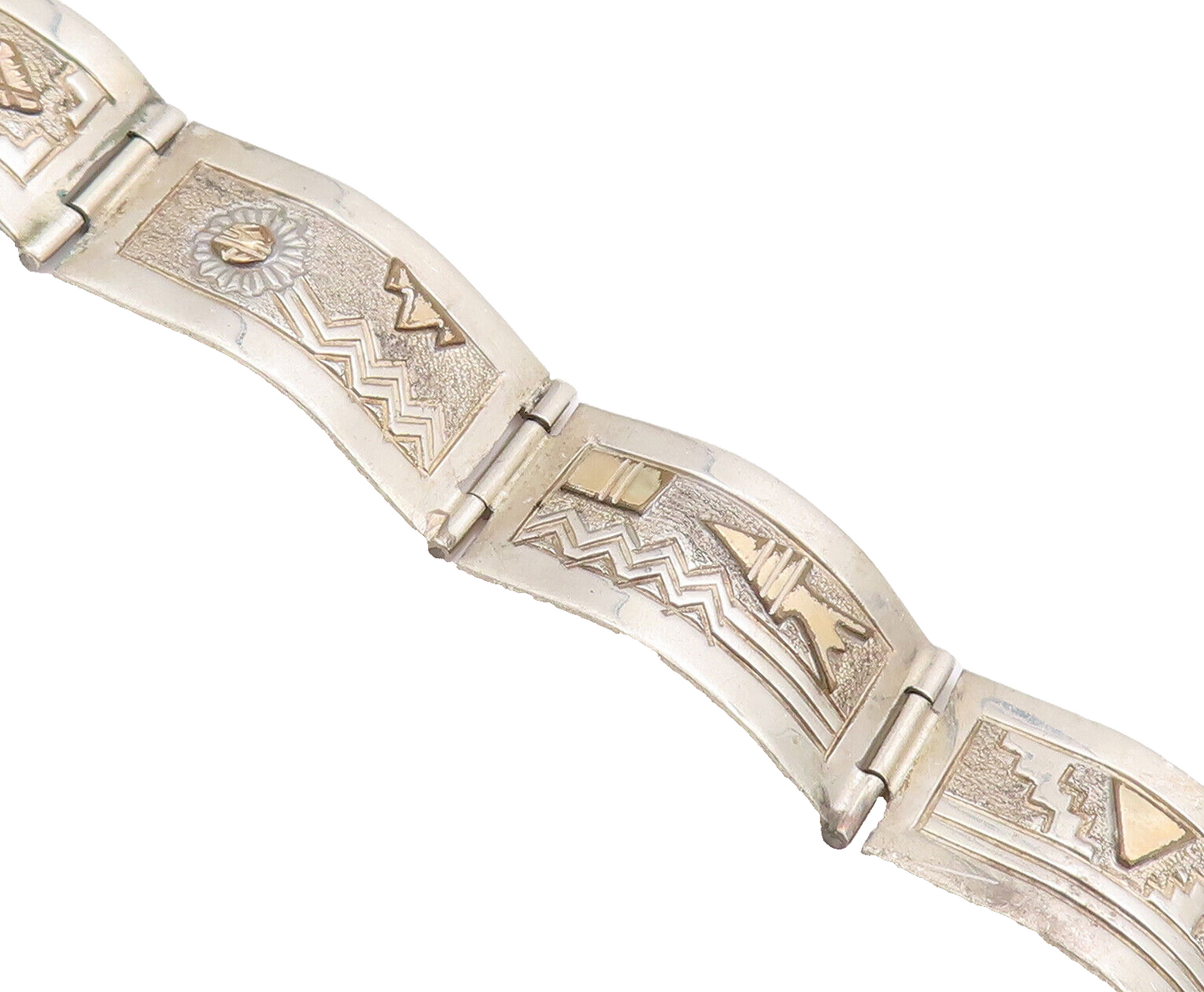 12k Gold 925 Sterling Silver Vintage Bracelet MARIANO NAVAJO Carved  BT10166