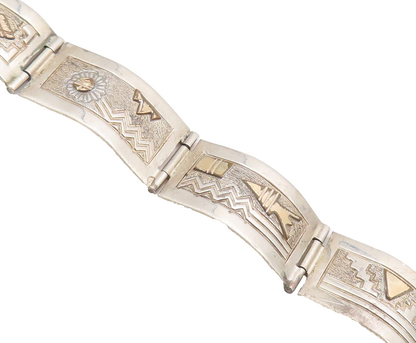 12k Gold 925 Sterling Silver Vintage Bracelet MARIANO NAVAJO Carved  BT10166