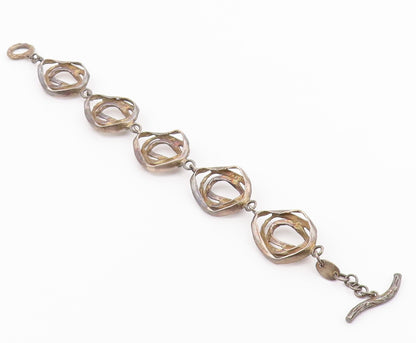 925 Sterling Silver Vintage Bracelet Brutalist Concentric Nest Loop Link BT12199