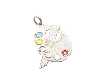 925 Sterling Silver  Vintage Enamel Detail Painter's Palette Pendant  PT10080