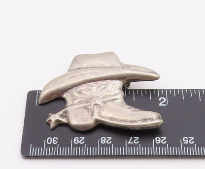 MEXICO 925 Sterling Silver  Vintage Cowboy Boot & Hat Motif Brooch Pin  BP8986