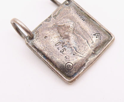 SILPADA 925 Silver  Vintage Carved Person Figure Square Frame Pendant  PT20501