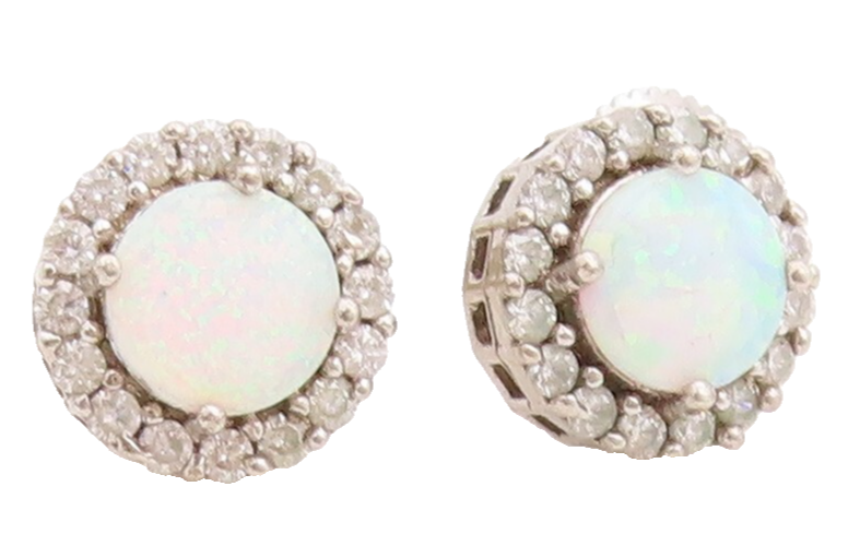925 Sterling Silver Vintage Earrings Oval Fire Opal Halo CZ  EG13252