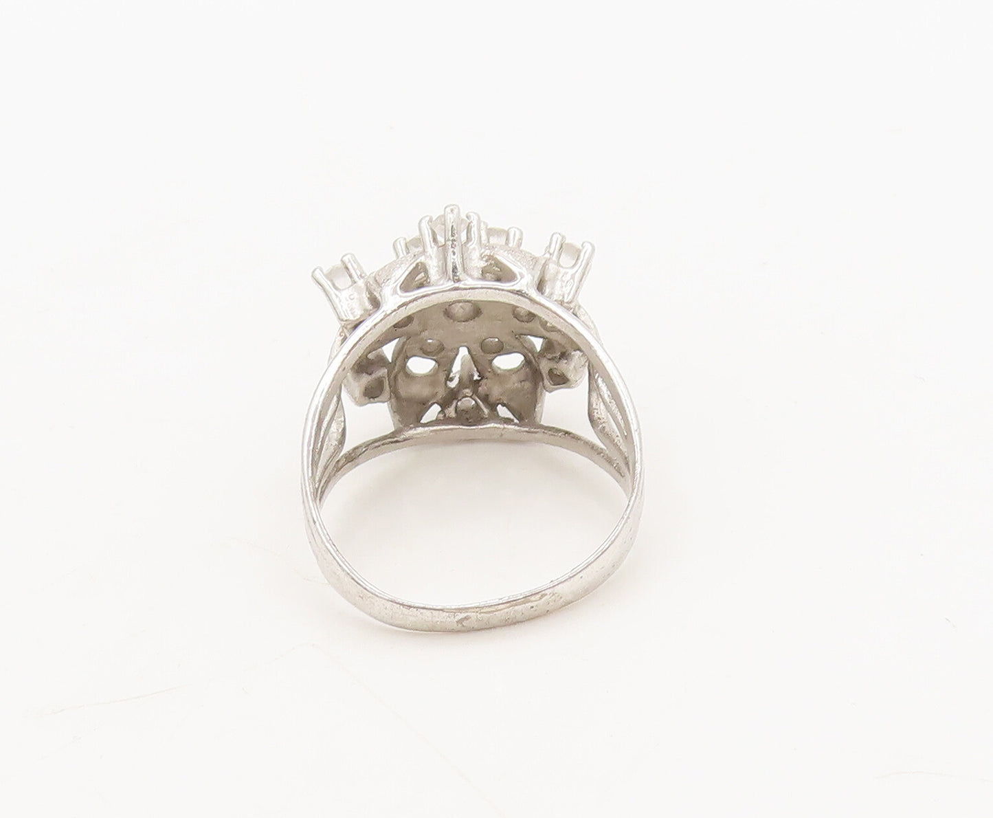 UNCAS 925 Sterling Silver  Vintage Topaz Beaded Floral Cutout Ring Sz 8  RG27335