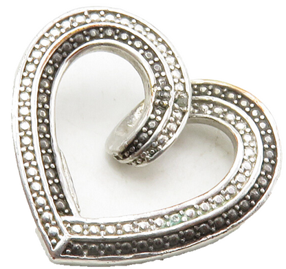 925 Sterling Silver  Shiny Genuine Diamond Open Love Heart Pendant  PT10442