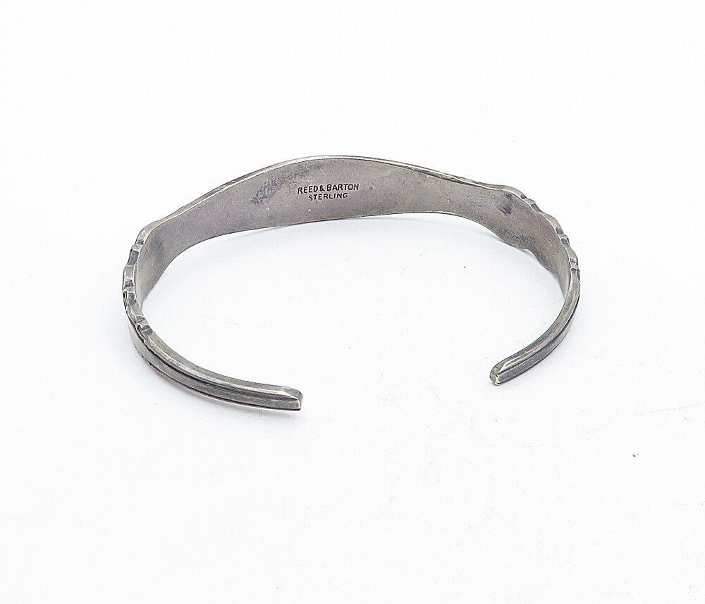 REED & BARTON 925 Silver Vintage Dark Tone Tapered Spoon Cuff Bracelet BT1545