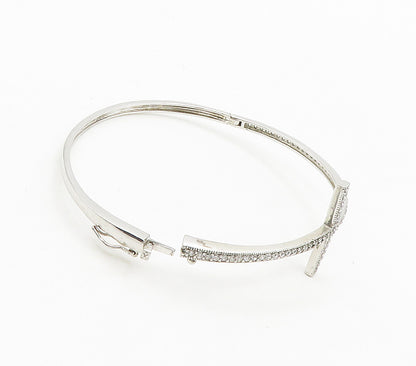 925 Sterling Silver  Cubic Zirconia Religious Cross Bangle Bracelet  BT6228