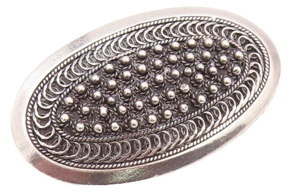 925 Sterling Silver Vintage Brooch Dark Tone Antique Oval Bead Carved  BP11515