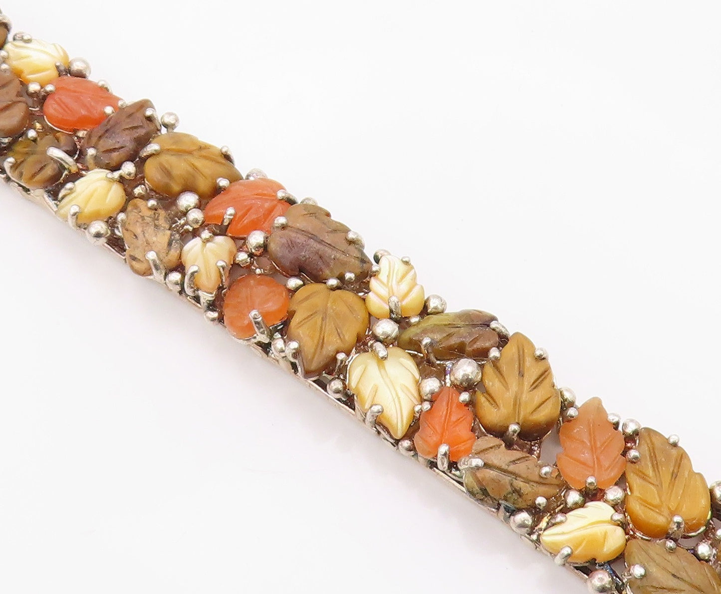 925 Sterling Silver Vintage Bracelet WHITNEY KELLY Gemstone Fall Leaves  BT12116