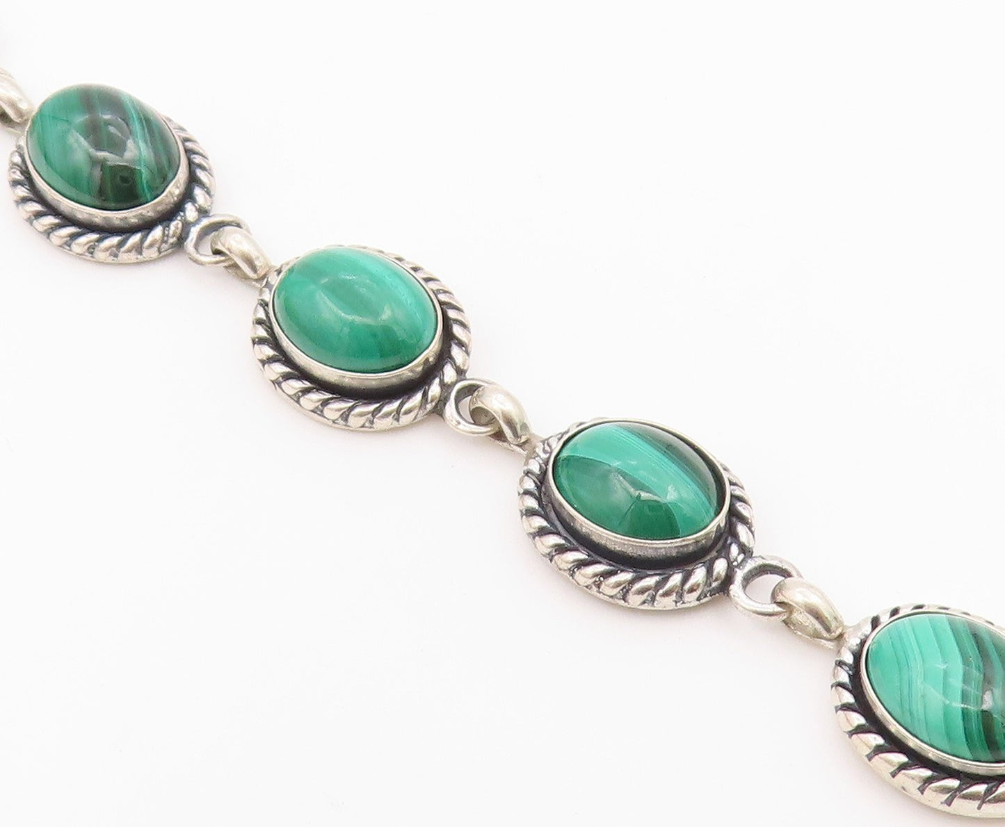 Q.T. SOUTHWESTERN 925 Silver Vintage Malachite Twist Chain Bracelet BT8410
