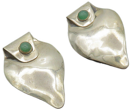 TULLA BOOTH 925 Silver  Vintage Cabochon Jade Non Pierce Earrings  EG10032