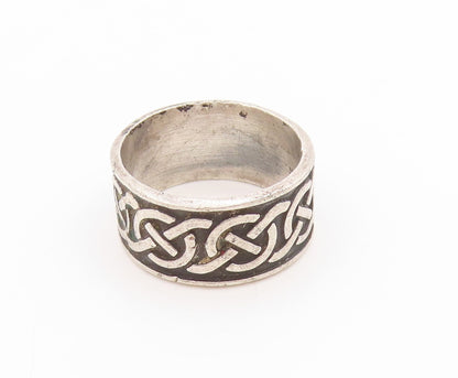 925 Sterling Silver Vintage Ring Antique Celtic Knots Carved Band  Sz 8  RG33403