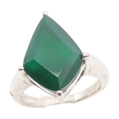 925 Sterling Silver Vintage Ring Faceted Green Onyx Solitaire Band Sz 6 RG34598