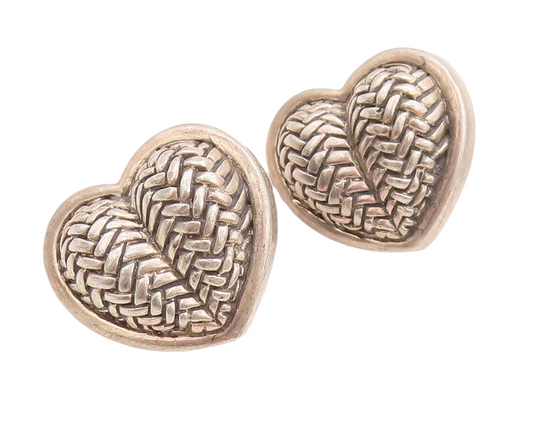 925 Sterling Silver Vintage Earrings KEISELSTEIN CORD Woven Domed Heart  EG13172