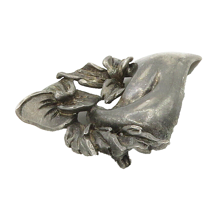 925 Sterling Silver  Vintage Antique Sculpted Floral Design Brooch Pin  BP5936