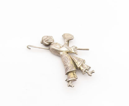925 Sterling Silver Vintage Brooch LANG Lady Geisha With Fan & Lantern  BP12125