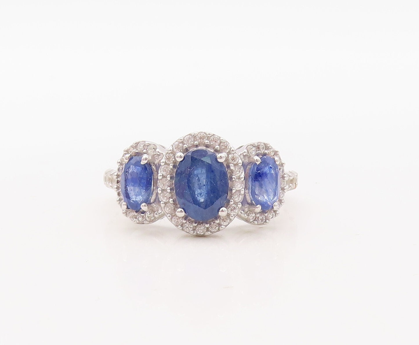 925 Sterling Silver Vintage Ring Oval Cut Sapphire Halo CZ Inlay  Sz 7  RG30663