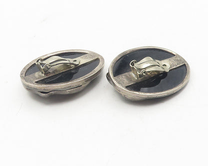 TURE 925 Sterling Silver  Vintage Black Onyx Bow Non Pierce Earrings  EG6061