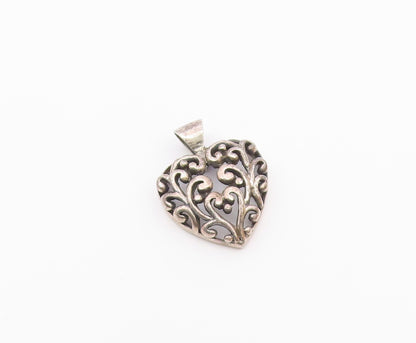 925 Sterling Silver  Vintage Open Swirl Love Heart Dome Pendant  PT15805