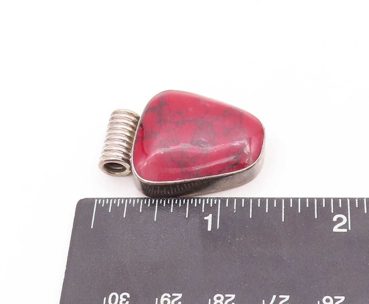 925 Sterling Silver Vintage Pendant MEXICO Minimalist Red Jasper  PT23354