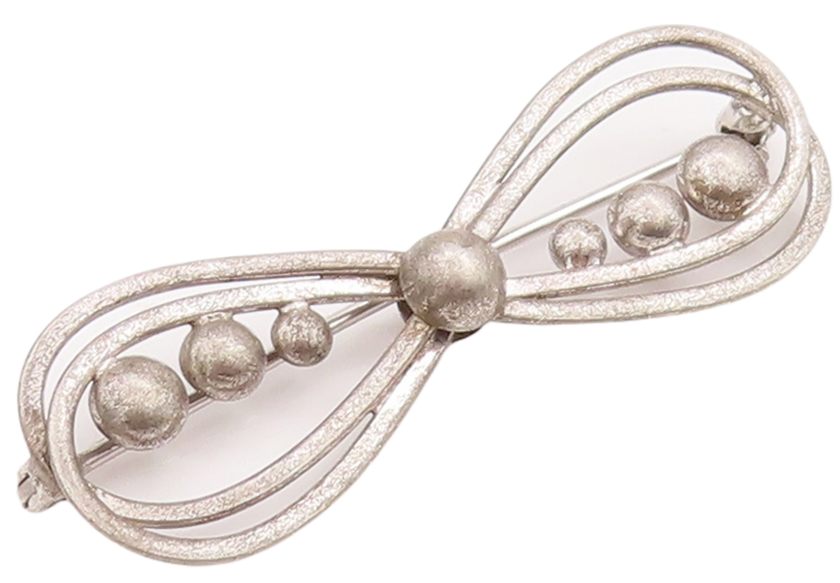 925 Sterling Silver Vintage Brooch Pin Double Ribbon Cutout Beaded Bow  BP11114