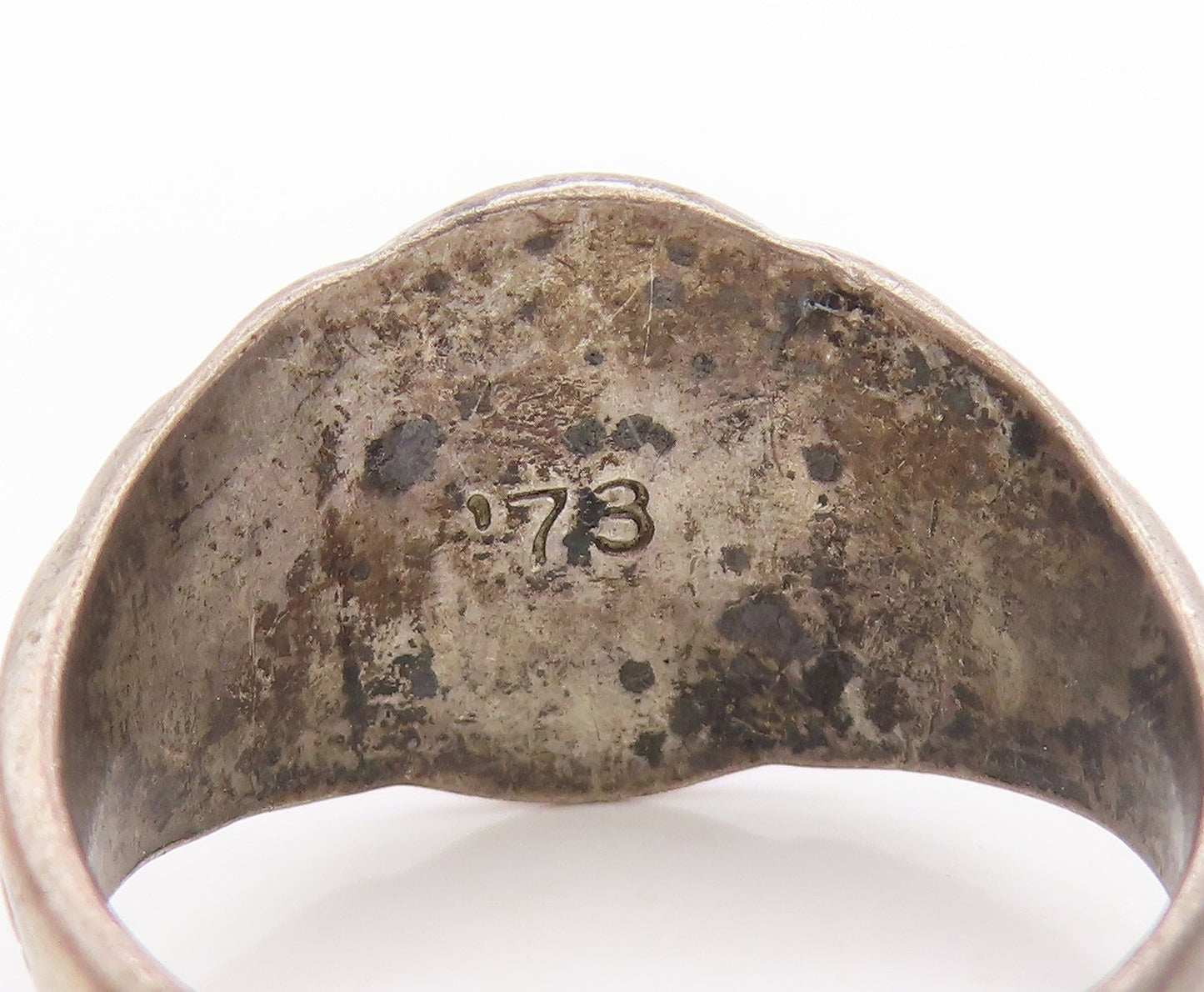 925 Sterling Silver Vintage Ring Antique Enameled Emblem Band  Sz 9.5  RG34055