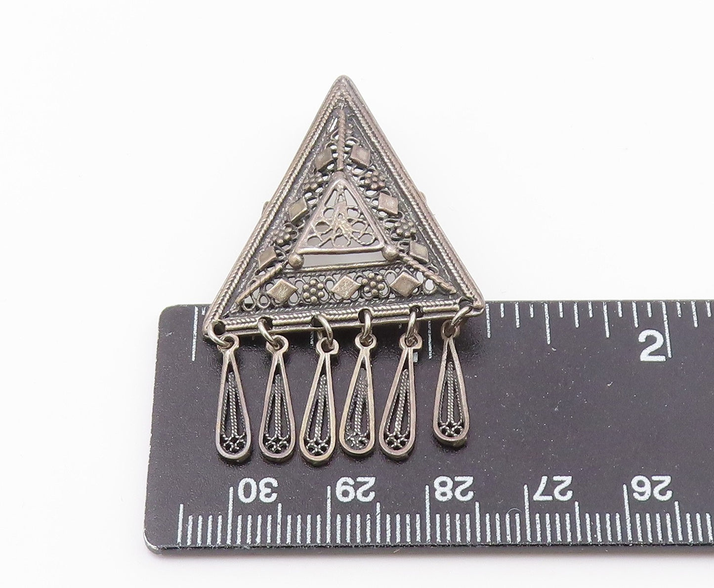 925 Sterling Silver  Vintage Oxidized Floral Detail Dangling Brooch Pin BP4245