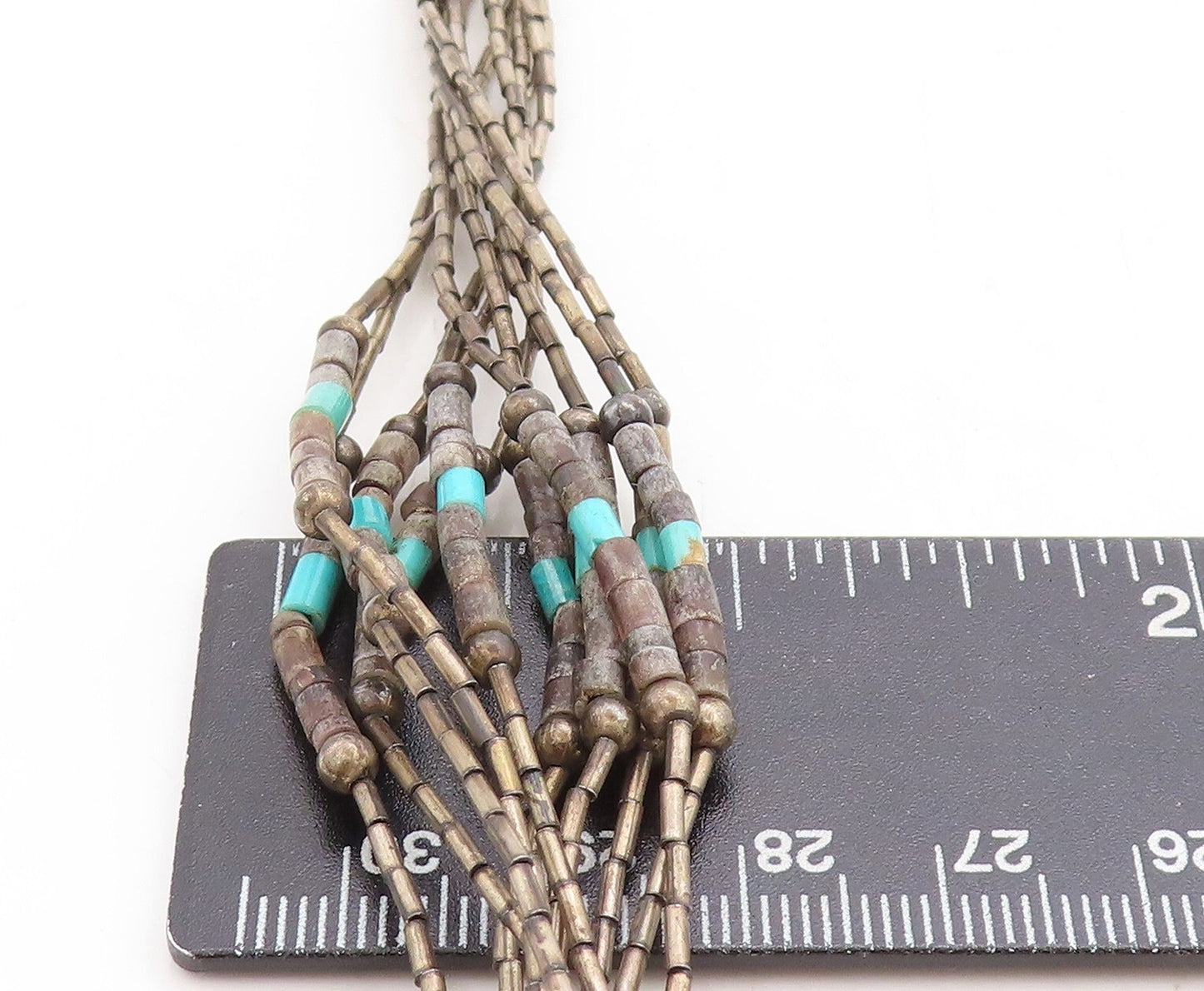 925 Sterling Silver  Vintage Turquoise Multi Strand Chain Necklace  NE2148