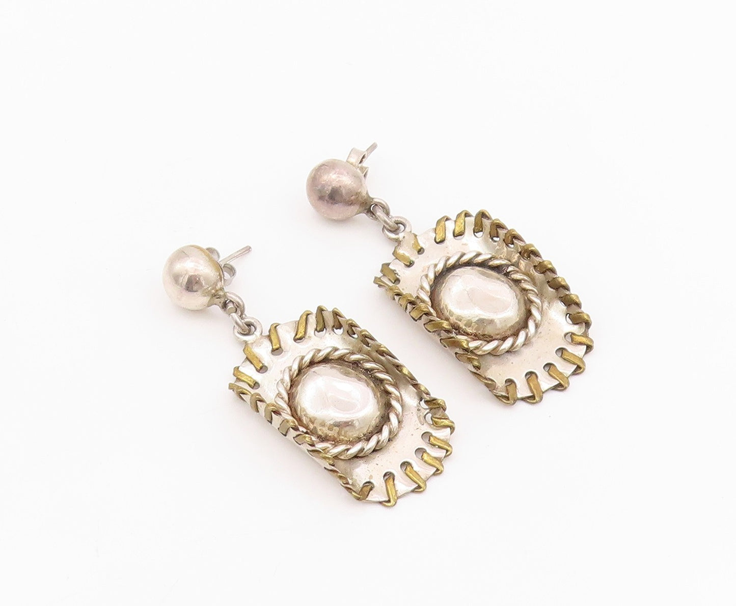 925 Sterling Silver Vintage Earrings MEXICO Dangling Cutout Cowboy Hat  EG13624