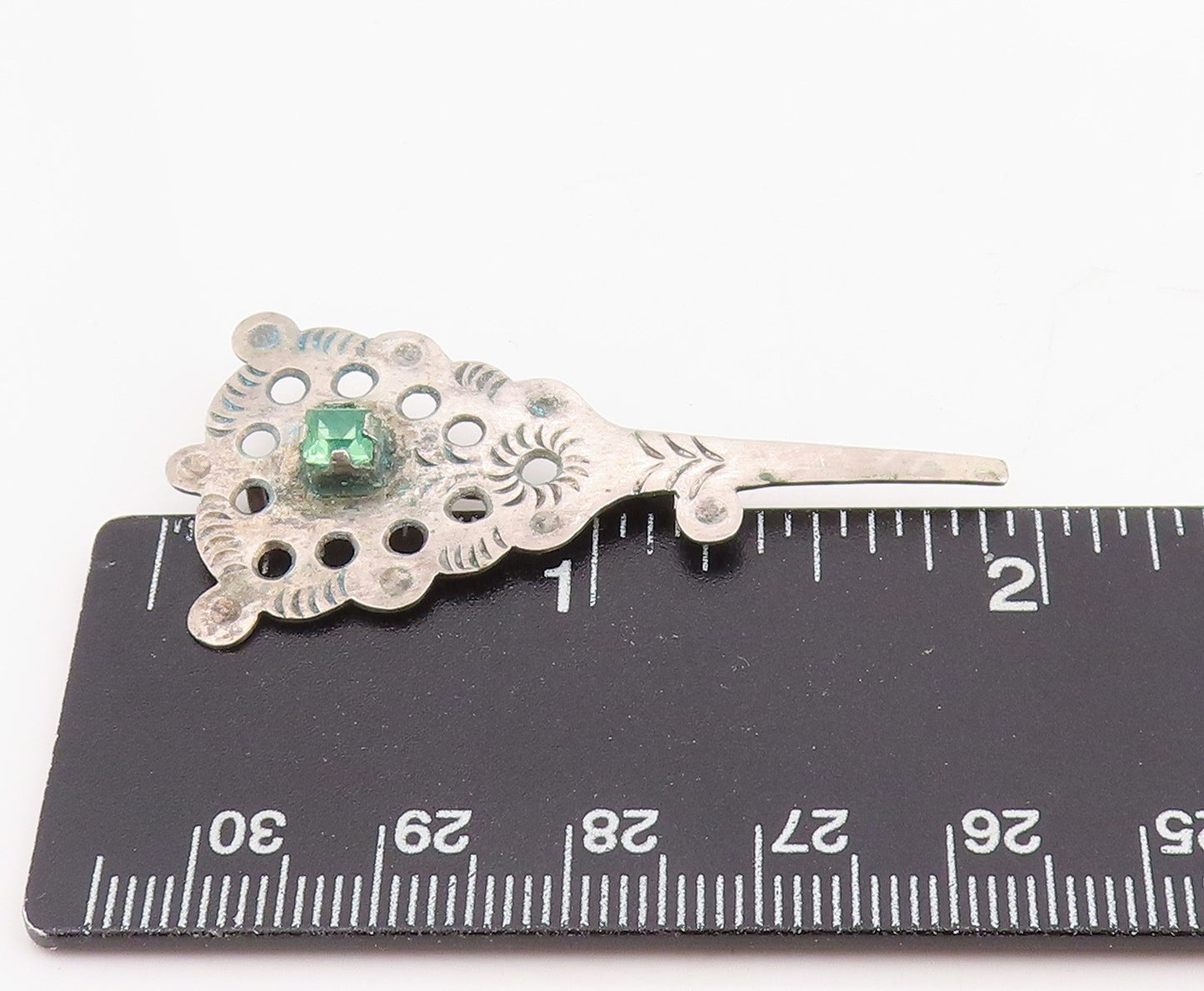 925 Sterling Silver Vintage Brooch Topaz Etched Intricate Openwork Pin  BP12303
