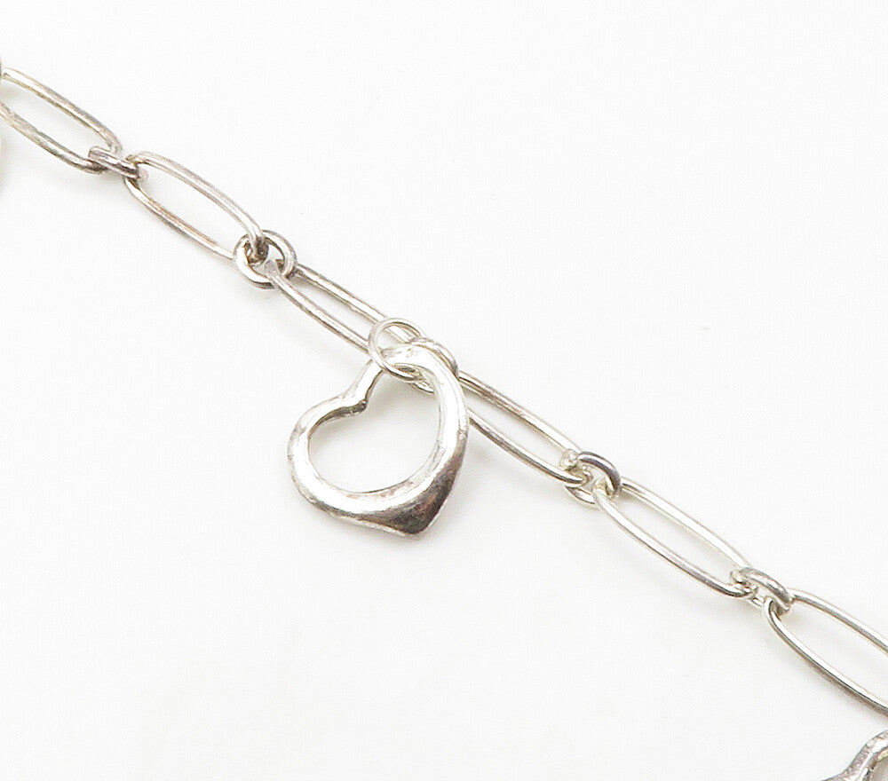 925 Sterling Silver  Shiny Open Love Heart Charmed Chain Bracelet  BT5963