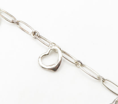 925 Sterling Silver  Shiny Open Love Heart Charmed Chain Bracelet  BT5963