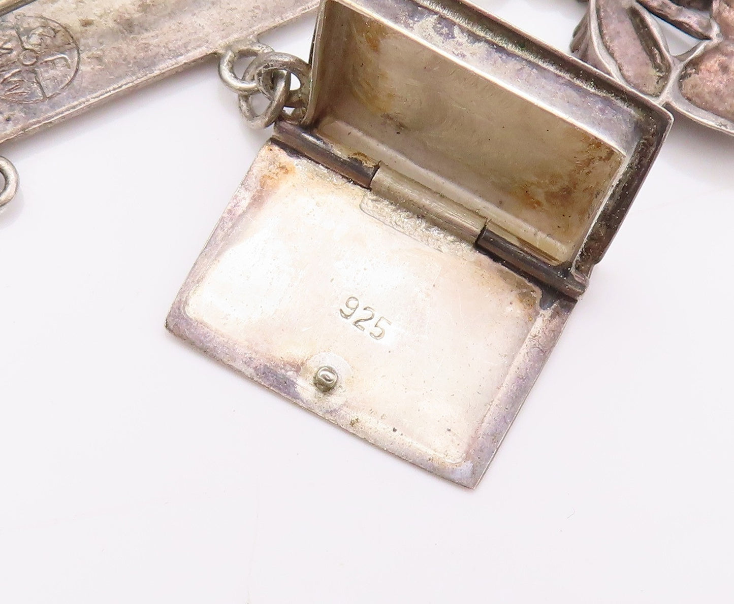 925 Sterling Silver Vintage Brooch GFMW Dangling Book Nut Scale Charm  BP11570