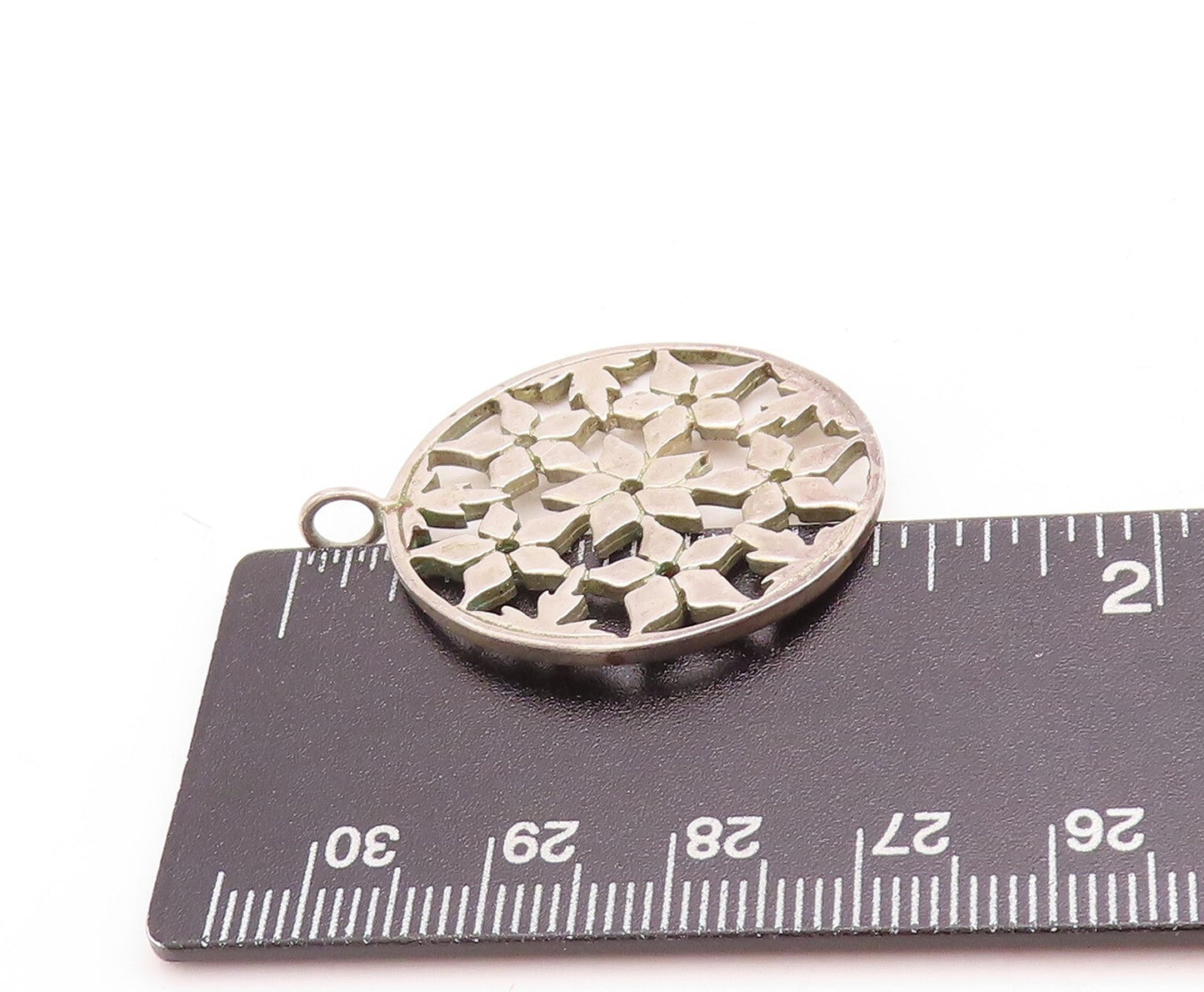 925 Sterling Silver Vintage Pendant Designer Cutout Floral Net Design  PT23754