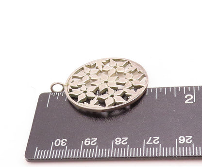 925 Sterling Silver Vintage Pendant Designer Cutout Floral Net Design  PT23754