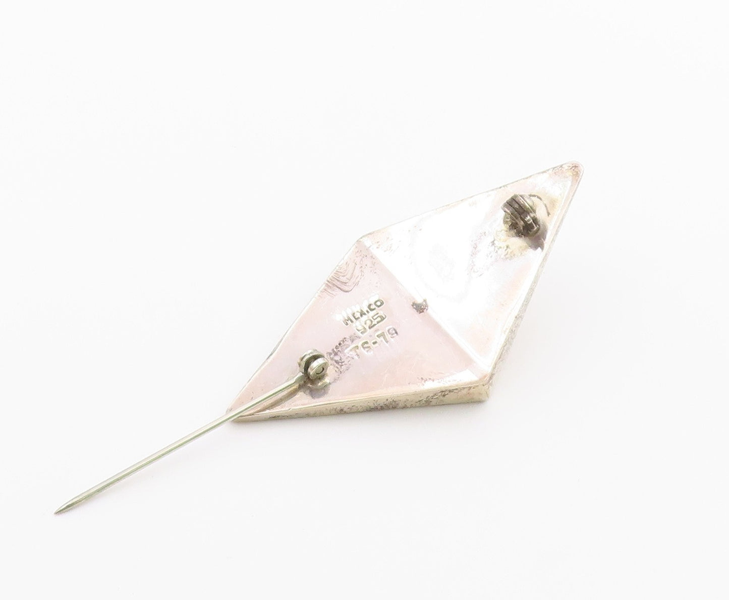 MEXICO 925 Silver  Vintage Double Triangle Pyramid Motif Brooch Pin  BP9678