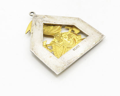 SUPREME LODGE 925 Silver  Vintage Two Tone Knight & Shield Pendant  PT7782