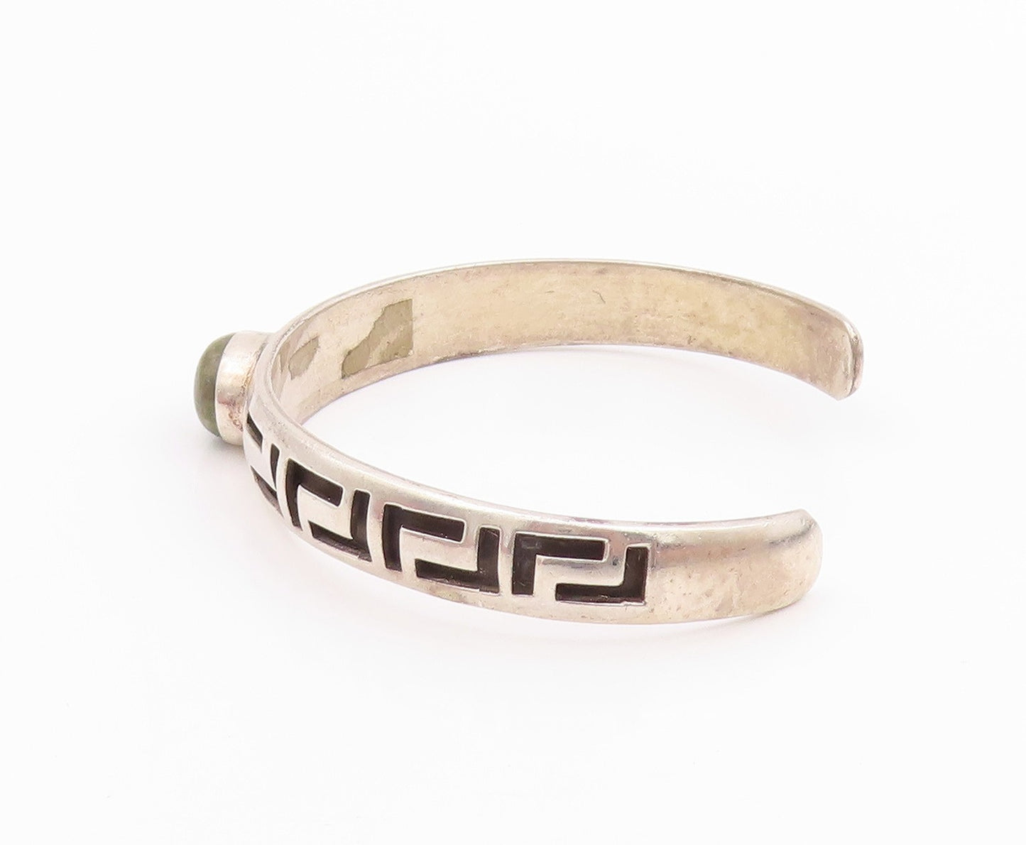 925 Sterling Silver Vintage Bracelet Oval Turquoise Carved Maze Cuff  BT11302