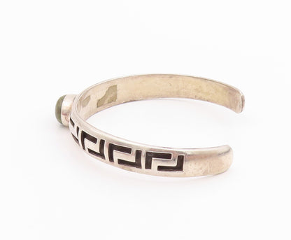 925 Sterling Silver Vintage Bracelet Oval Turquoise Carved Maze Cuff  BT11302