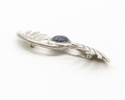 925 Sterling Silver  Vintage Cabochon Black Onyx Swirl Brooch Pin  BP4404
