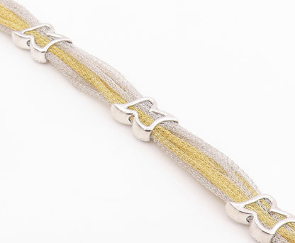 925 Sterling Silver Vintage Bracelet Elegant CZ Two Tone Mesh Chain  BT11980