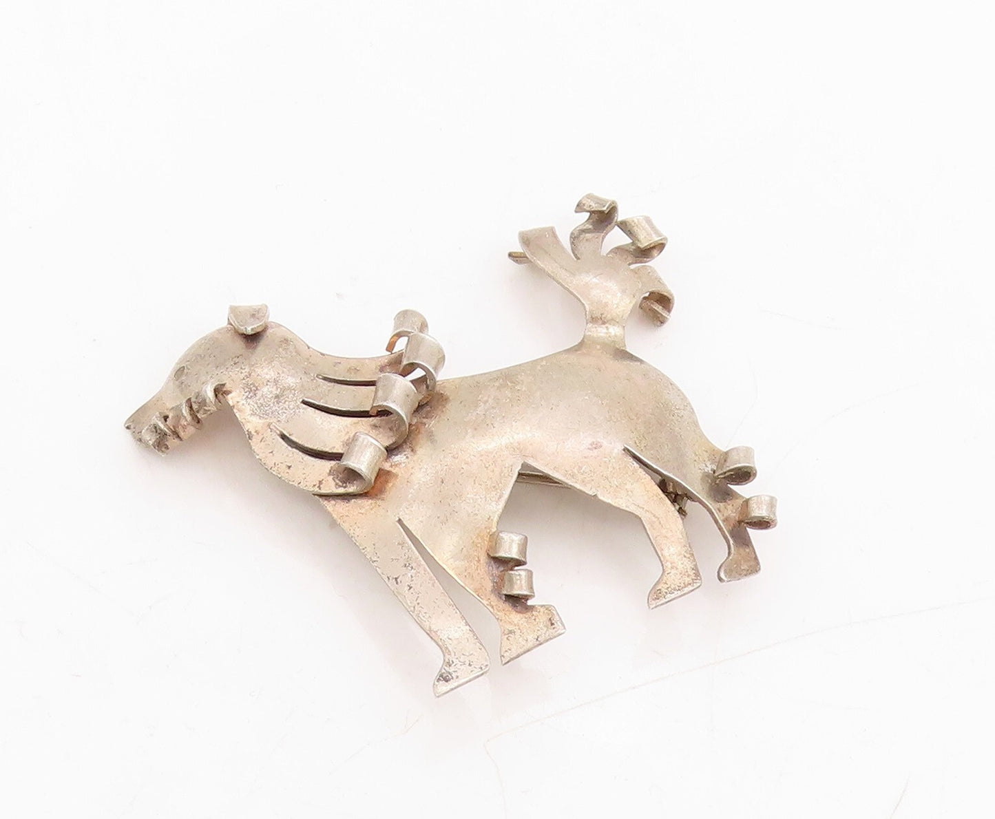 925 Sterling Silver Vintage Brooch Designer Cutout Swirled Hair Dog  BP11483