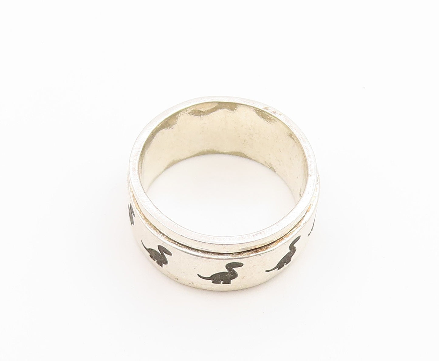 925 Sterling Silver Vintage Ring Classic Dinosaur Spinner Band  Sz 8.5  RG36777